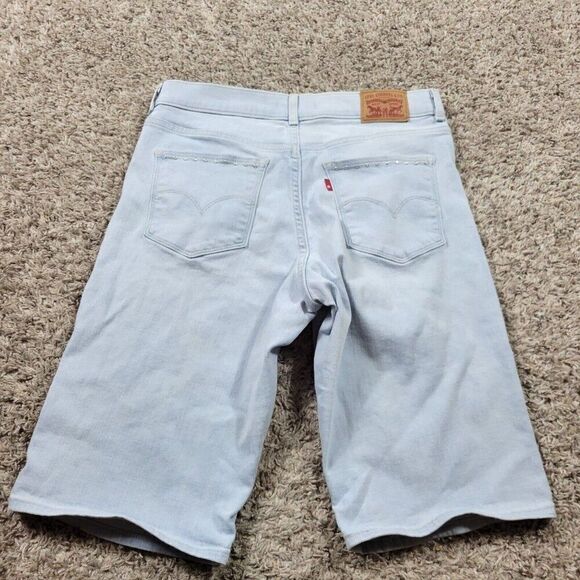 Levis Denim Shorts Womems 30 Bermuda Short Light Wash Denim Studded Pockets - Picture 6 of 8